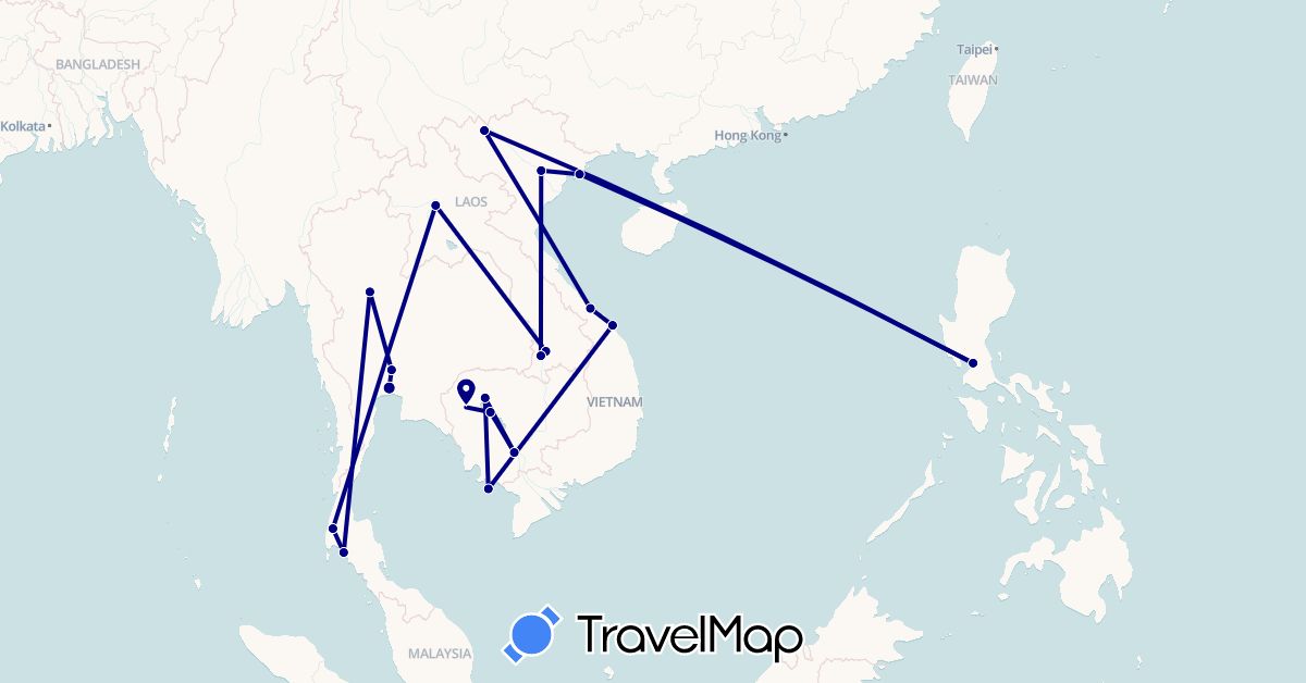 TravelMap itinerary: driving in Cambodia, Laos, Philippines, Thailand, Vietnam (Asia)